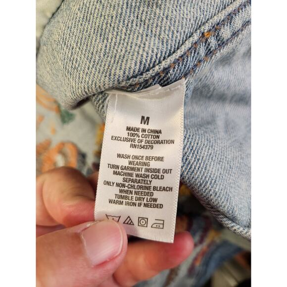 AEROPOSTALE Retro Denim Jean Trucker Jacket Womens M Blue Embroidered Peacock - Picture 5 of 12